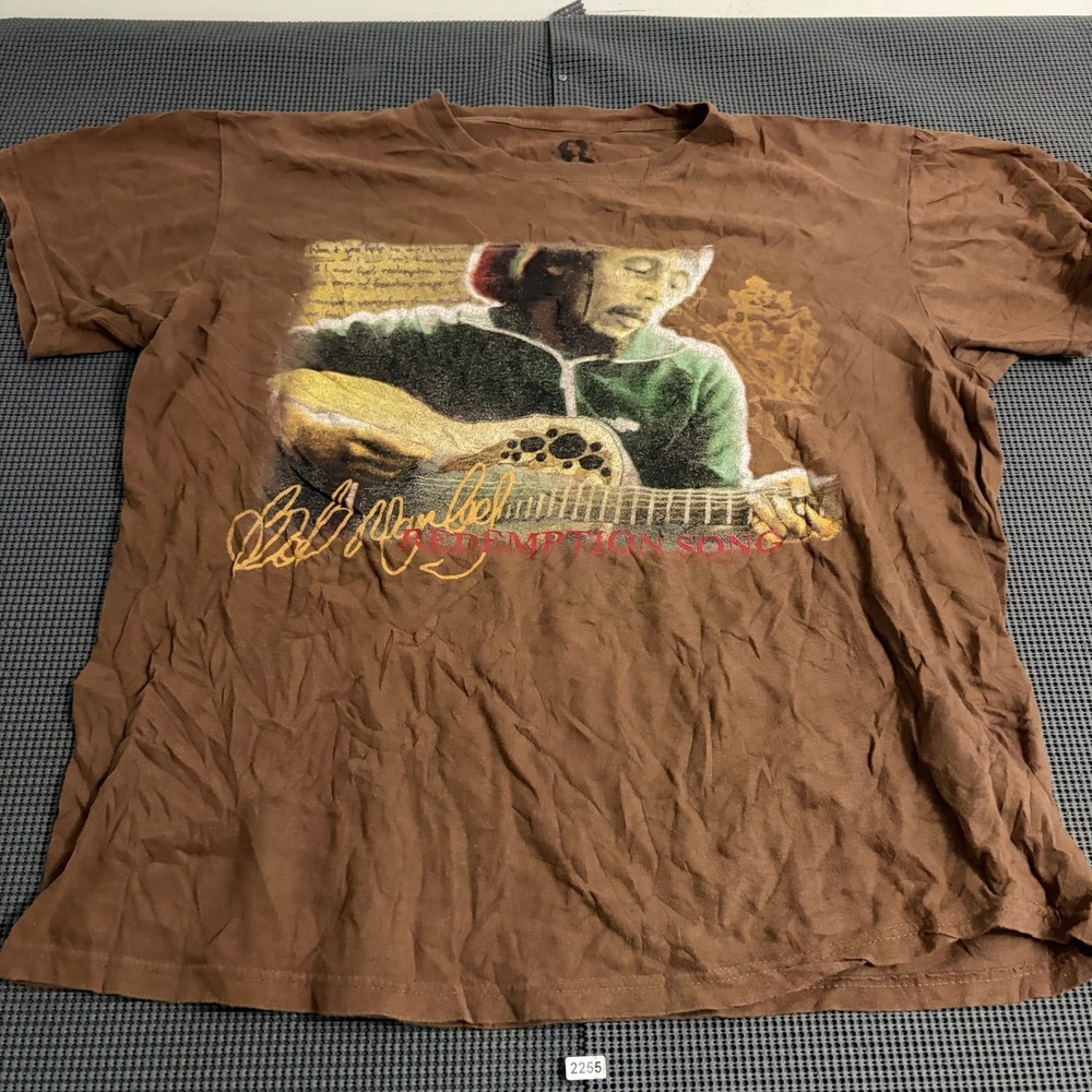 Bob Marley Redemption Song Graphic T-Shirt Brown XXL Jamaica Lion Reggae Tee